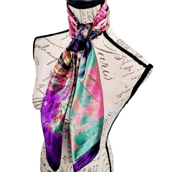 Square Satin Floral Print Neck Scarf Boho oversized oil painting 💖2/$30 - Picture 9 of 16